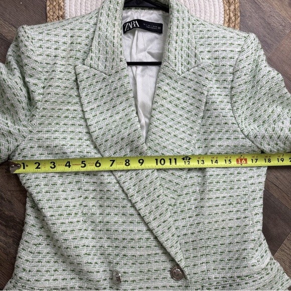 Zara Green Tweed Blazer Double Breasted Womens Size Large Lined - Picture 8 of 8